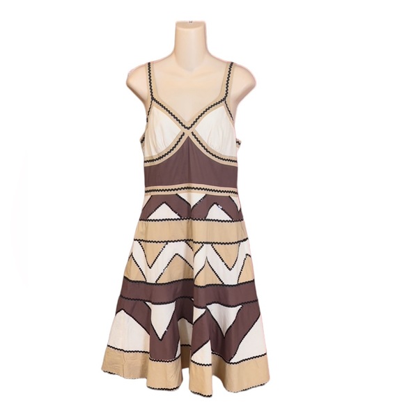 BCBG‎ Maxazria Brown Tan Flare Summer Dress with sequin detail - Picture 1 of 11